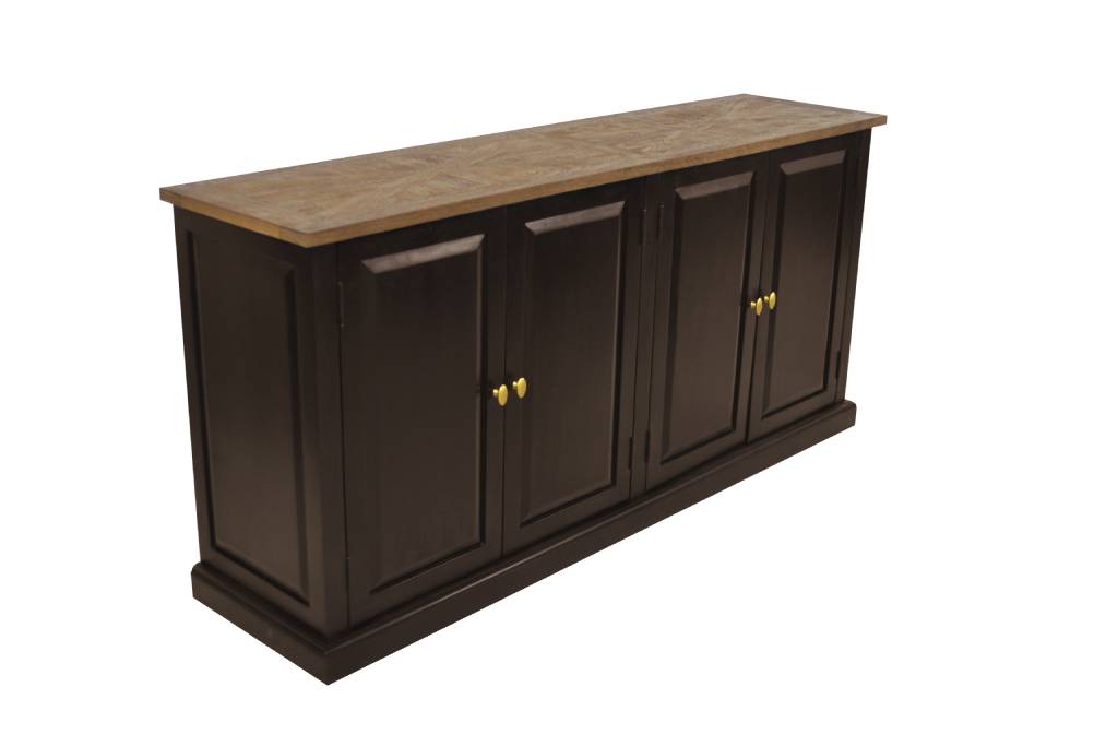 "Tuscany" Hardwood Timber Sideboard Buffet, Oak top + Black Base, 180X45X85cm (RRP $1999) - Image 4