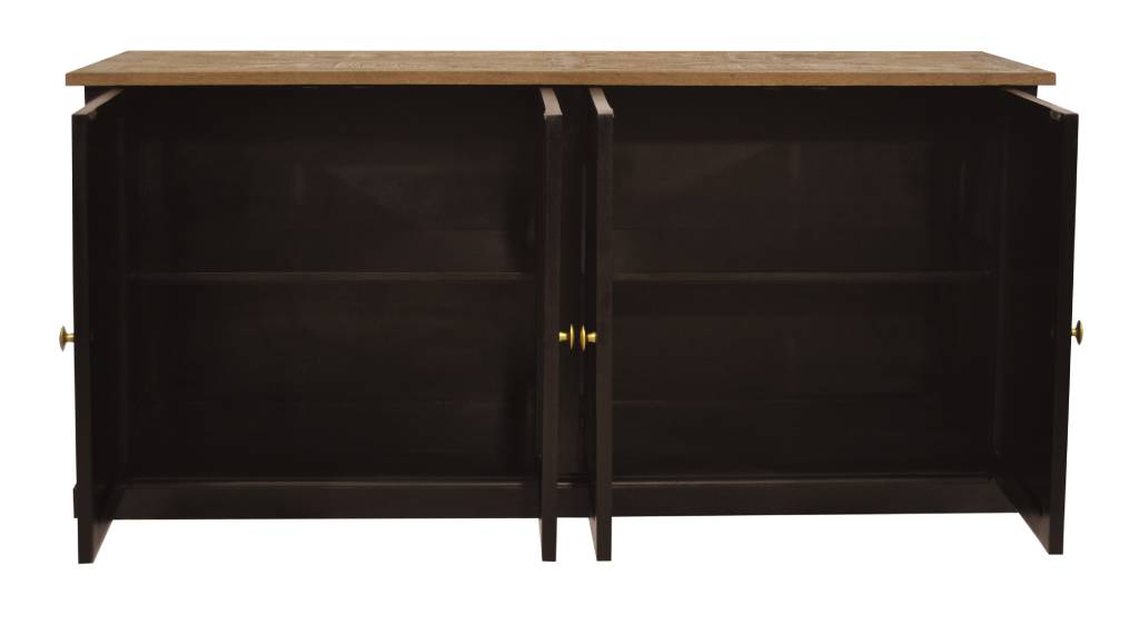 "Tuscany" Hardwood Timber Sideboard Buffet, Oak top + Black Base, 180X45X85cm (RRP $1999) - Image 3