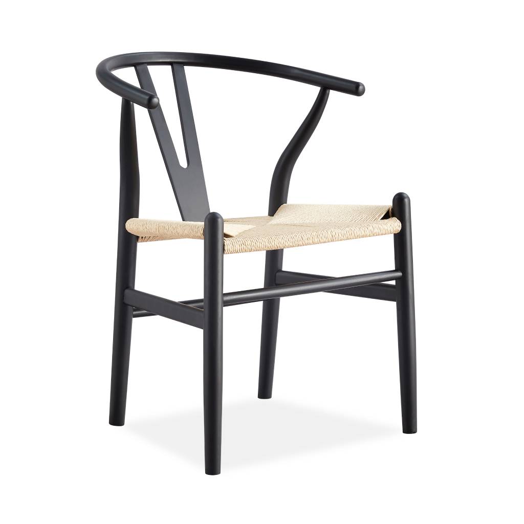 "Wishbone" Resort Style Dining Chair Natural Seat, Black W56 x D57 x H78 CM (RRP $299) - Image 2