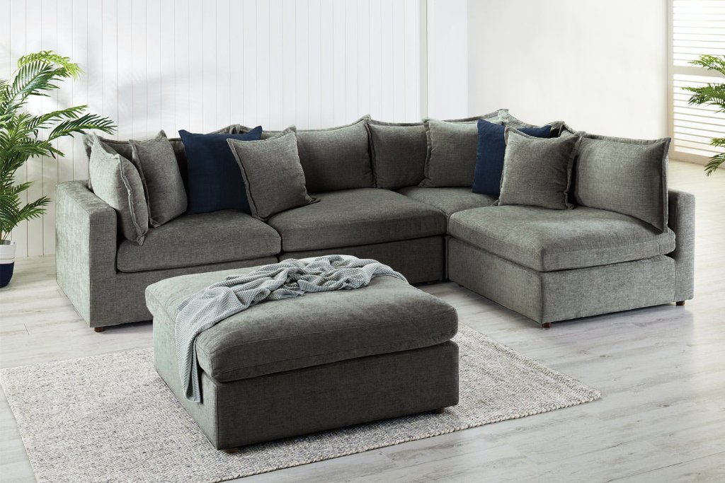 BLACK FRIDAY SALE "Carolina" Hamptons Style Corner Lounge with ottoman, Pewter (RRP $3999) - Image 2