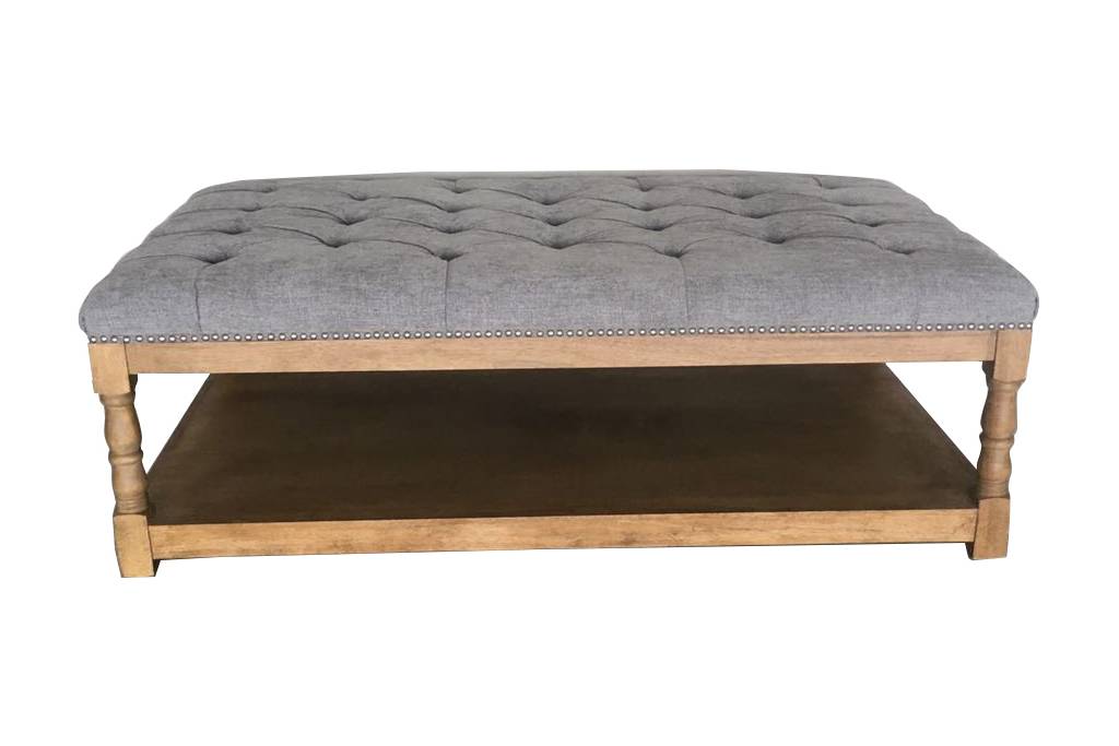 FLOORSTOCK CLEARANCE SALE "Milana" French Provincial Style Upholstered Ottoman with Shelf in Steel, 150cm x 90cm x 50cmH (RRP $1199) - Image 4