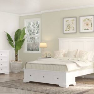 "Sophia" Hampton Style Hardwood Timber King Bed 5 Piece Dresser Package, White (RRP $4499)