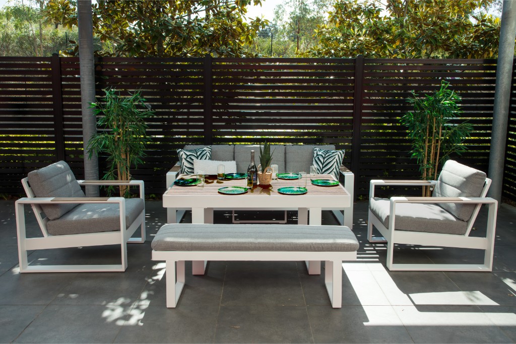 "Positano" Coastal Style 5 Piece Outdoor Lounge Set Low Dining Table, White (RRP $3499) - Image 2