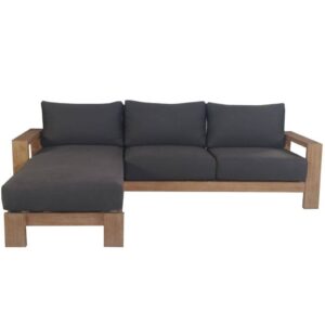 "Maldives" Hamptons Style Outdoor Timber 3 Seater Lounge with Reversible Chaise Charcoal Cushions, W237 x D180 x H75 CM (RRP $2499)