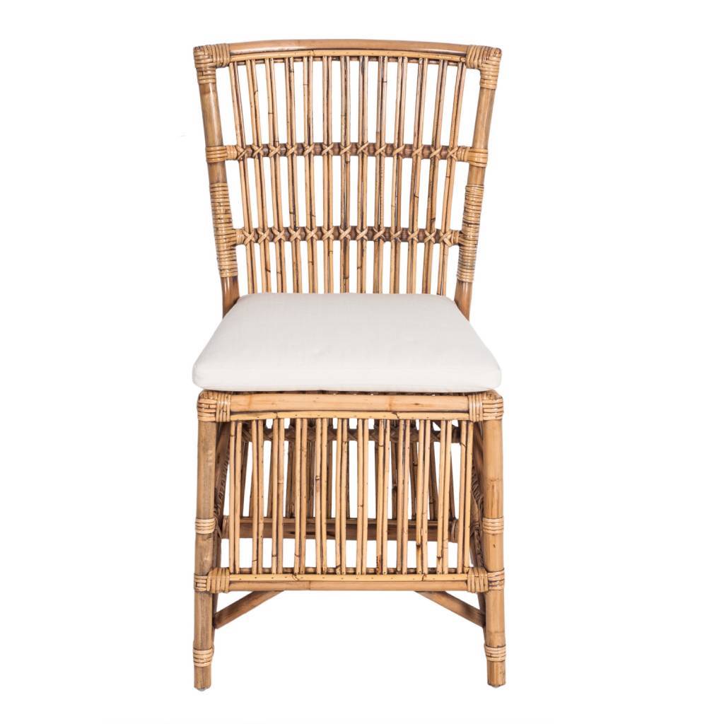 "Villa" Hamptons Style Rattan Cane Dining Side Chair Honey with Cushion, 50cmL x 56cmD x 90cmH - Image 2