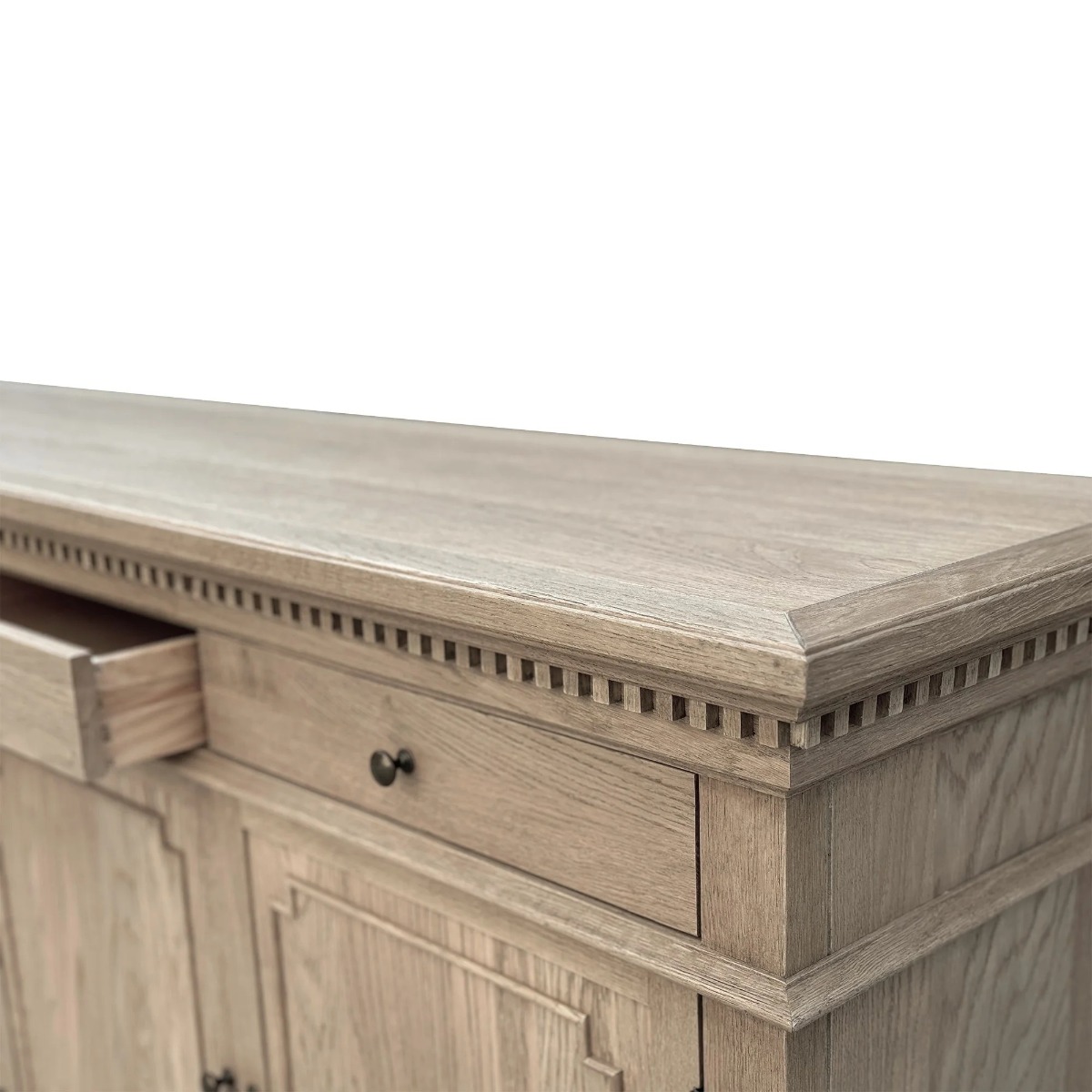 "Harbord" Hamptons Style 4 Door 4 Drawer Buffet Sideboard Weathered Oak, 220cmW x 48cmD x 90cmH (RRP $4999) - Image 3