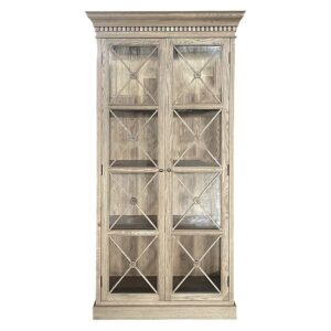 "Maine" Hamptons Style 2 Door Timber Display Unit Weathered Oak, 112cm W x 56cm D x 220cm H - 1 in stock!!