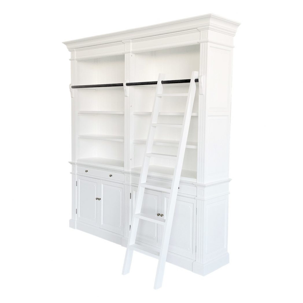 "Vincentia" Hamptons Style 2-Bay Timber Library Bookcase with Ladder White, 208cmW x 45cmD x 220cmH (RRP $7999) - Image 2