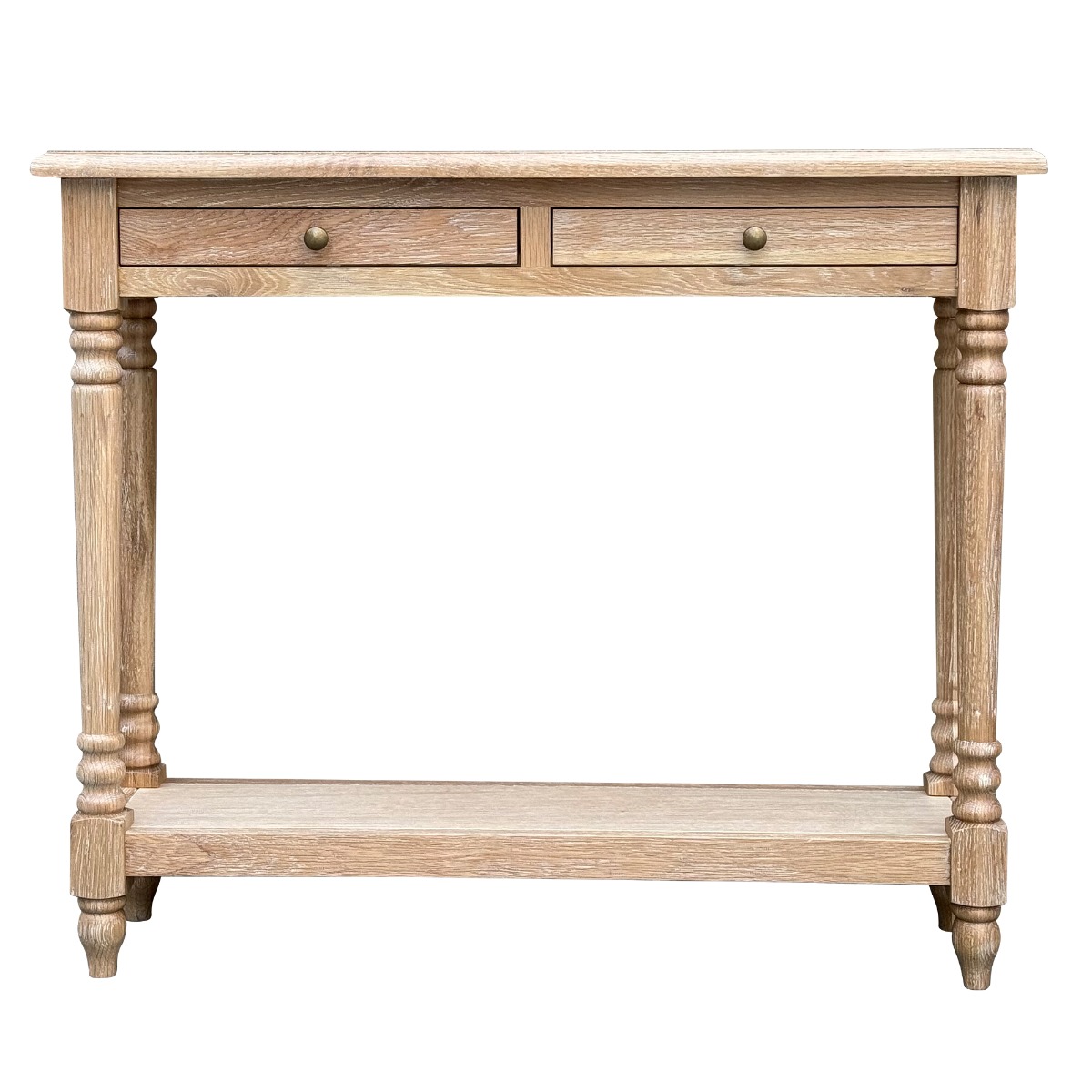"Sienna" Hamptons Style Oak Timber Hall Table Whitewashed Oak, 100cmW x 30cmD x 85cmH (RRP $1499) - Image 2