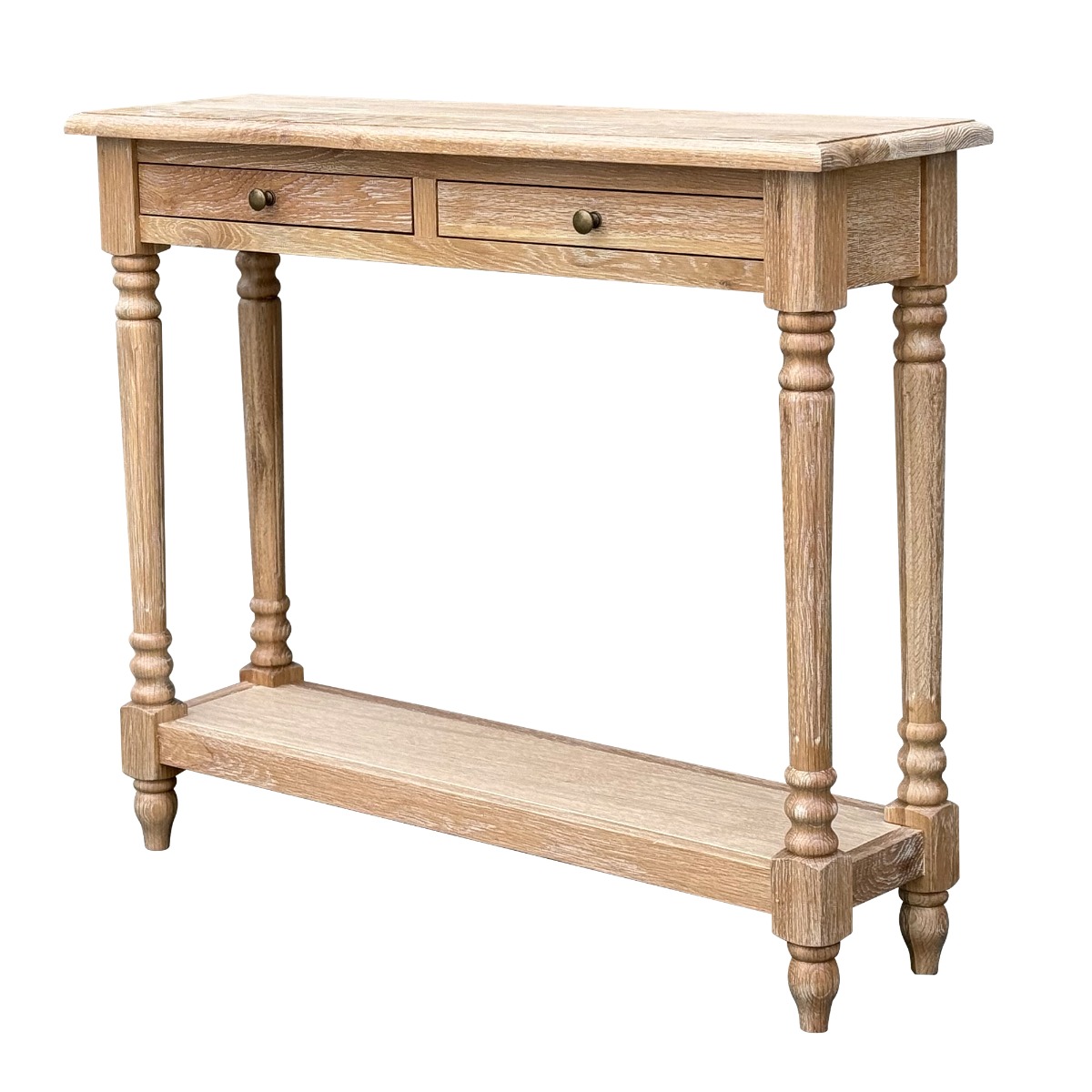 "Sienna" Hamptons Style Oak Timber Hall Table Whitewashed Oak, 100cmW x 30cmD x 85cmH (RRP $1499) - Image 3