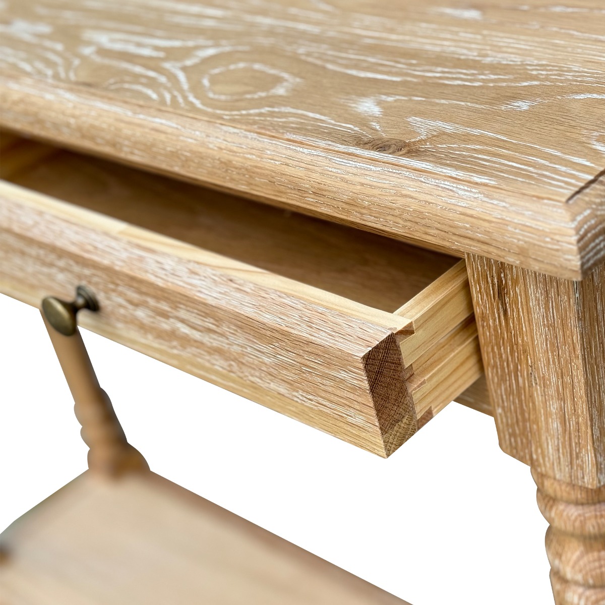 "Sienna" Hamptons Style Oak Timber Hall Table Whitewashed Oak, 100cmW x 30cmD x 85cmH (RRP $1499) - Image 6