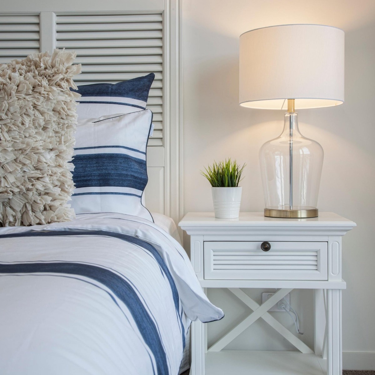 West Beach Hamptons Bedside Table W/Drawer White, W60 cm D60 cm H 65cm (RRP $499) - Image 2