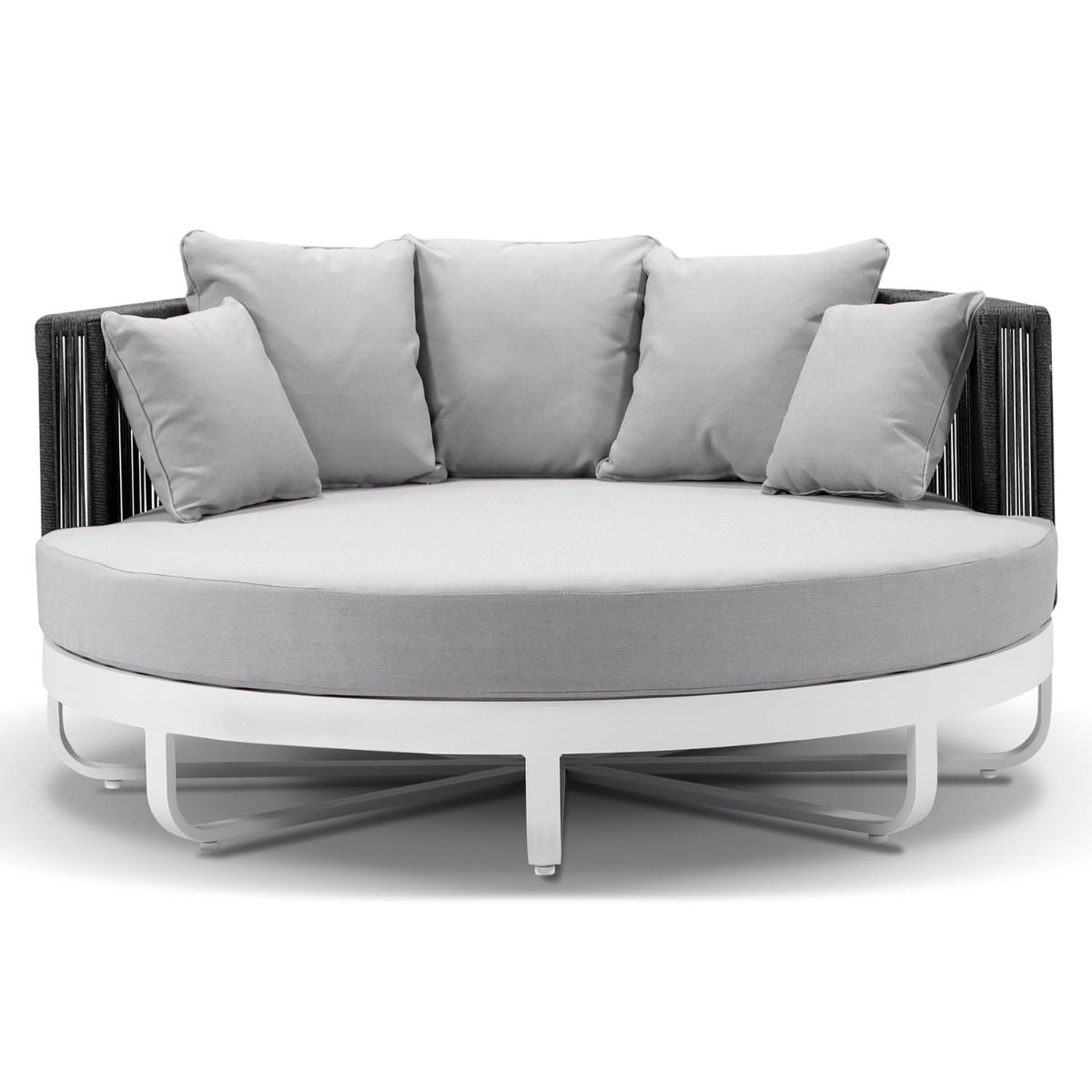 "Coolum" Hamptons Style Outdoor Aluminium Round Daybed in White with Olefin Grey Cushions, L160cm x D160cm x H74cm - Image 2