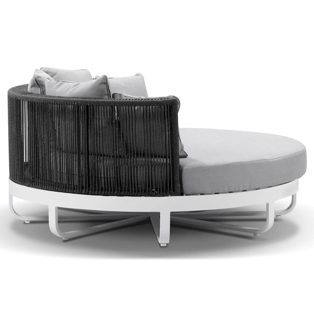 "Coolum" Hamptons Style Outdoor Aluminium Round Daybed in White with Olefin Grey Cushions, L160cm x D160cm x H74cm - Image 3
