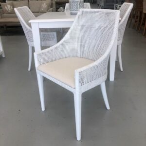 "Coral Bay" Hamptons Style Rattan Dining Chair Vivid White with White Timber Legs (RRP $499)
