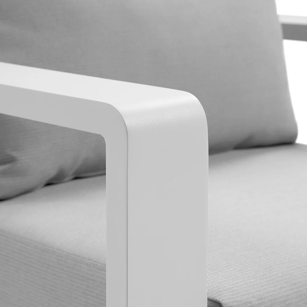 "Whitehaven" Coastal Hamptons Outdoor Aluminium 3 Seater White Lounge with Olefin Grey Cushions, L224cm x D88cm x H66cm (RRP $3499) - Image 4