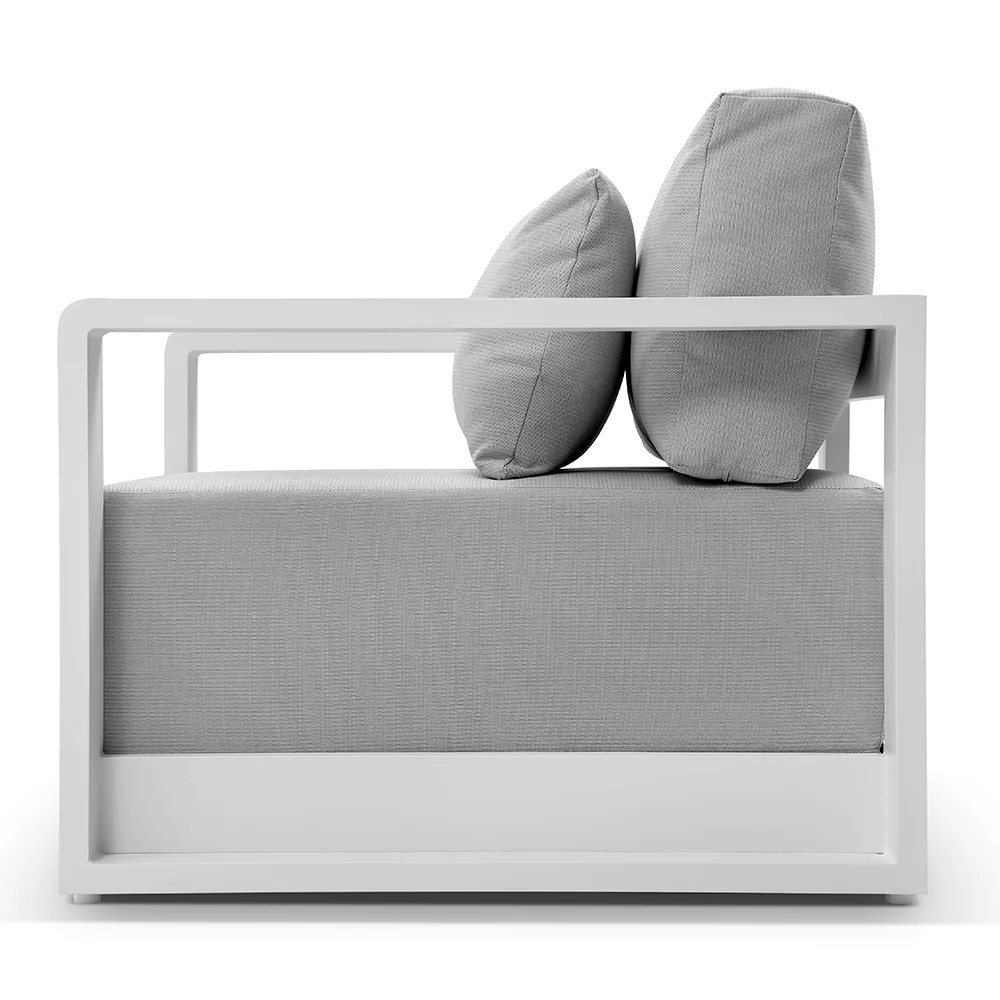 "Whitehaven" Coastal Hamptons Outdoor Aluminium 3 Seater White Lounge with Olefin Grey Cushions, L224cm x D88cm x H66cm (RRP $3499) - Image 5