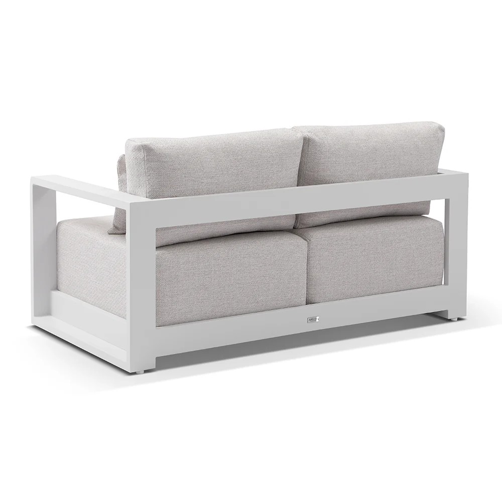 "WHitehaven" Coastal Hamptons Outdoor Aluminium 2 Seater White Lounge with Olefin Sandstone Cushions, L156cm x D88cm x H66cm (RRP $2999) - Image 4