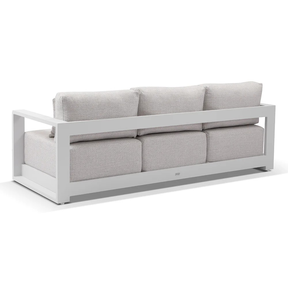 "Whitehaven" Coastal Hamptons Outdoor Aluminium 3 Seater White Lounge with Olefin Sandstone Cushions, L224cm x D88cm x H66cm (RRP $3499) - Image 3