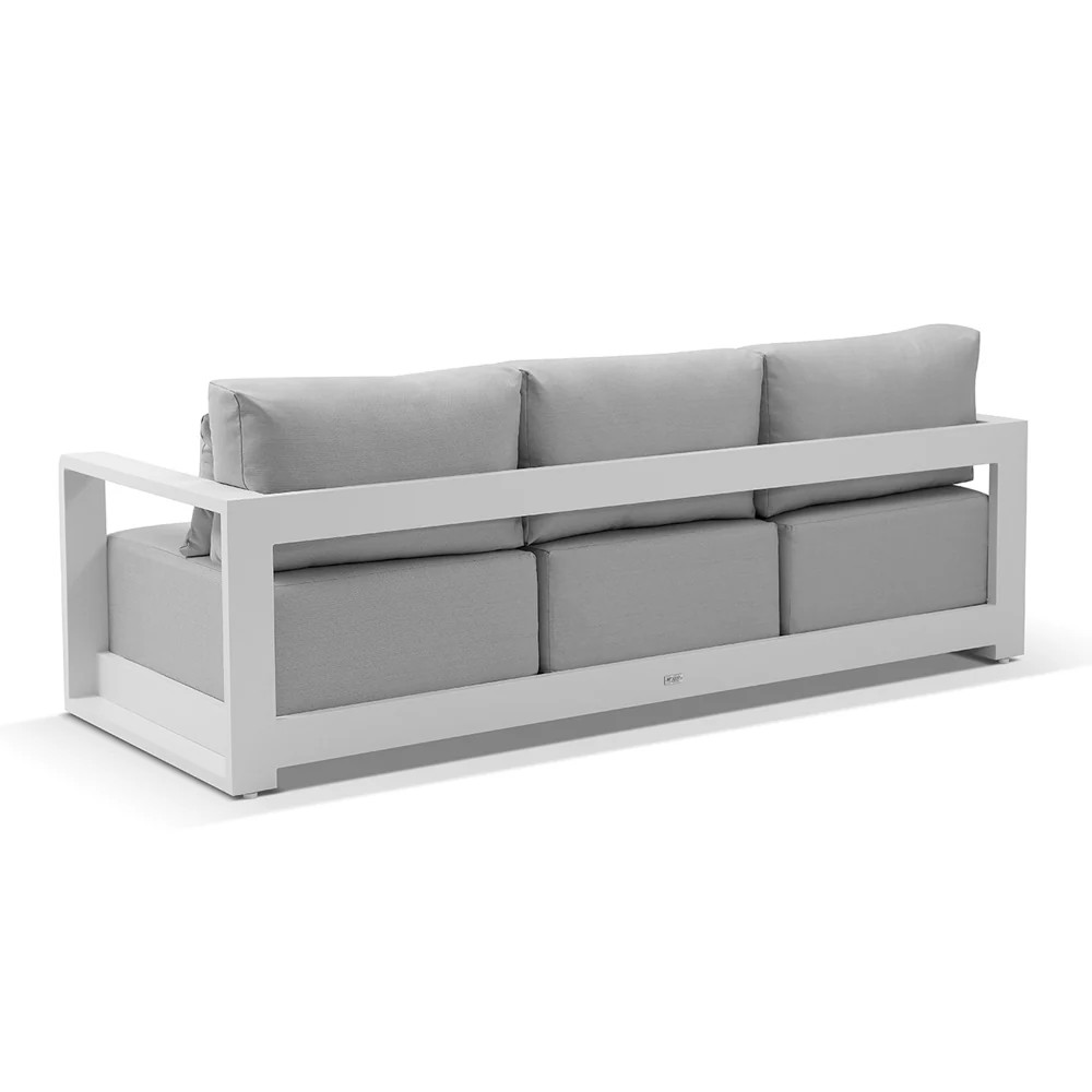 "Whitehaven" Coastal Hamptons Outdoor Aluminium 3 Seater White Lounge with Olefin Grey Cushions, L224cm x D88cm x H66cm (RRP $3499) - Image 3
