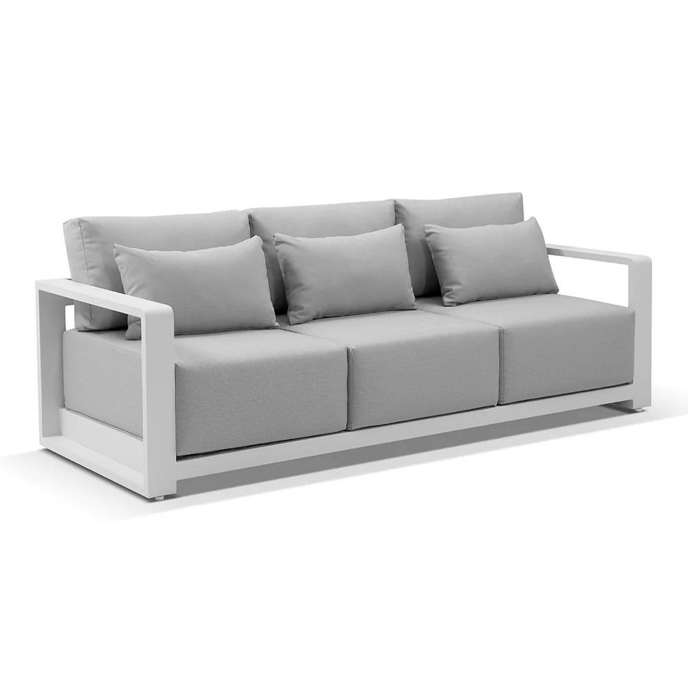"Whitehaven" Coastal Hamptons Outdoor Aluminium 3 Seater White Lounge with Olefin Grey Cushions, L224cm x D88cm x H66cm (RRP $3499) - Image 2