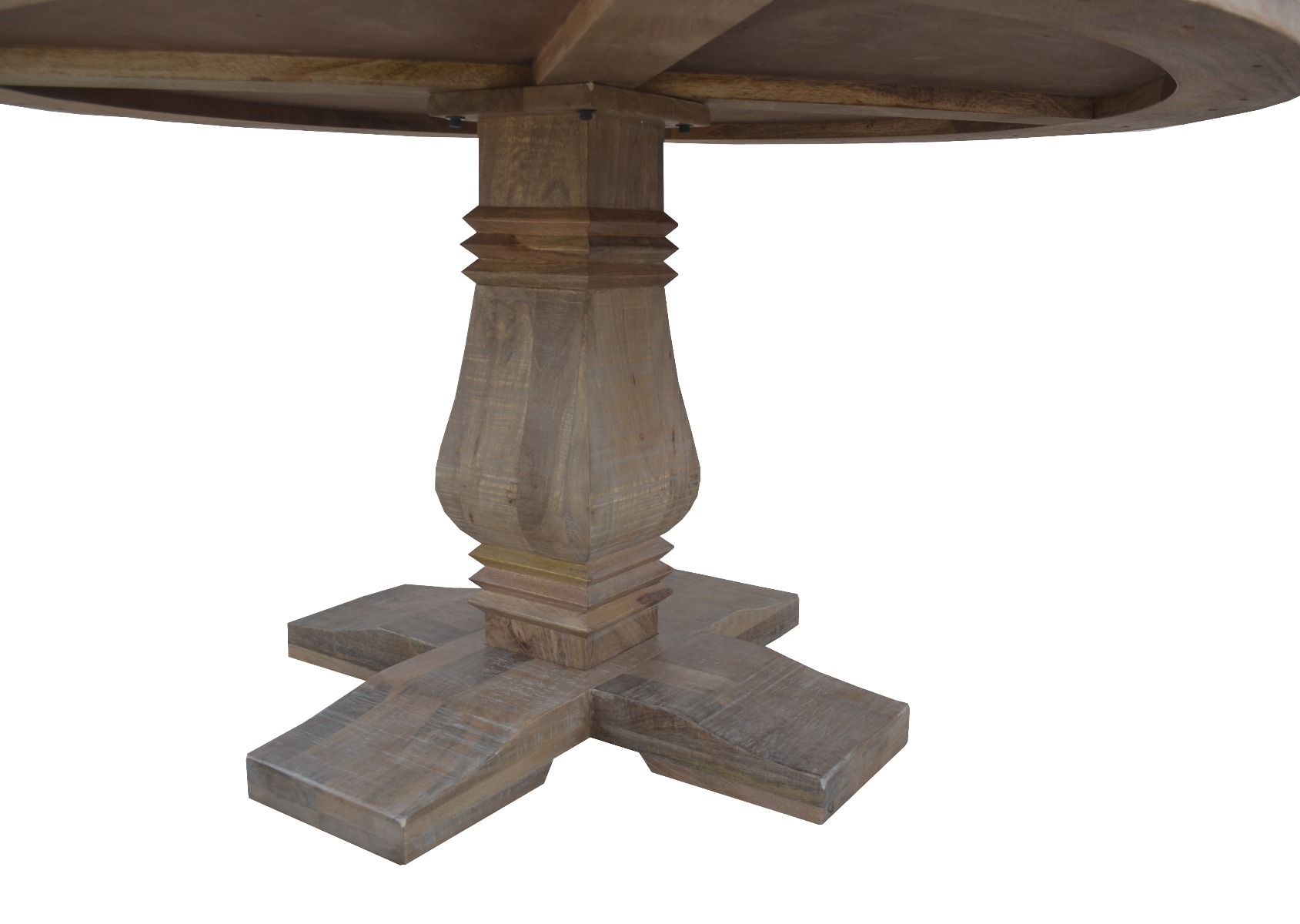 FLOORSTOCK CLEARANCE SALE "Tuscany" Hampton Style Hardwood Timber Parquetry Round Dining Table with Pedestal Base Whitewash, 135cm - Image 4