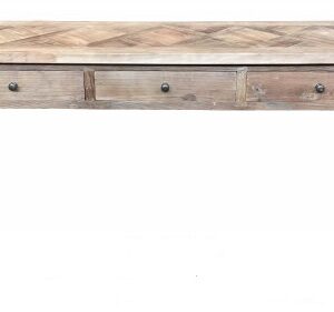 "Marrakesh" 3 Drawer Hardwood Parquetry Hall Table with Tapered Legs Recycled Elm, 180cm x 40cm x 85cm