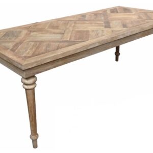 "Marrakesh" Parquetry Dining Table with turned legs Recycled Elm, 150cmL x 85cmD