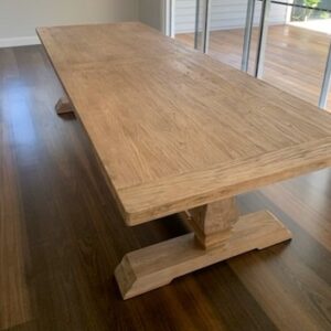 "Madrid" Hamptons Style Timber Dining Table Pedestal Base Recycled Elm, 300cm x 110cm x 76cmH (RRP $3999)