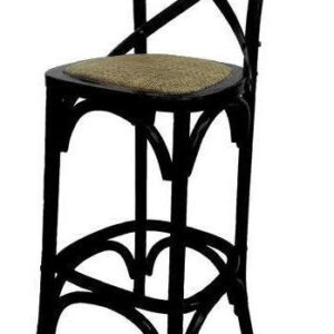 "Noosaville" Timber Rattan Kitchen Bench Bar Chair Cross Back Black, 42cmL x 42cmD x 100cmH; Seat Height 65cm (RRP $349)