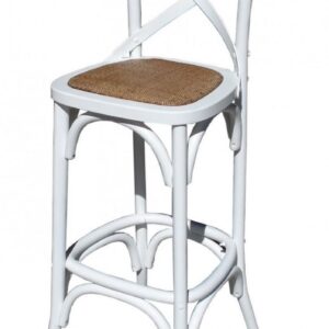 "Noosaville" Hamptons Timber Rattan Counter Kitchen Bar Stool Seat Cross Back Vivid White,  42cmL x 42cmD x 100cmH; Seat Height 65cm (RRP $349)