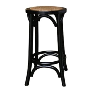 "Noosaville" Timber Kitchen Barstool Rattan Seat (No back) Black, 35cmL x 35cmD x 65cmH (RRP $249)